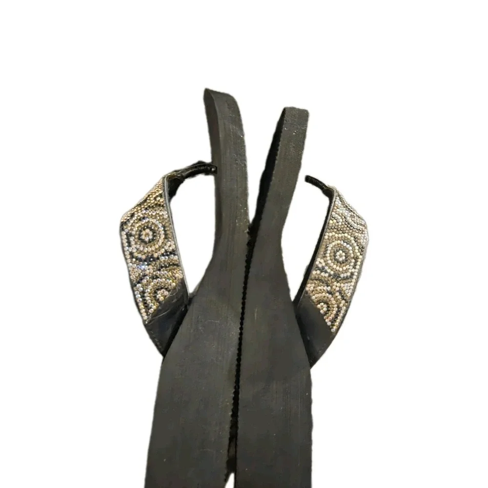 Mixit Women's‎ Size 10 Black Jeweled Platform Flip Flops Sandals Rhinestone...